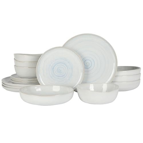Gibson Elite Auckland Blue Swirl Stoneware Reactive Glaze 16 Piece (Service for 4) Plates and Bowls Dinnerware Set - Image 1