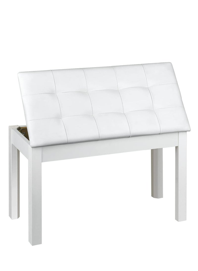 Generic Duet Piano Bench Solid Wood Piano Stool Keyboard Bench Double Seat With PU Leather Seat Cushion Wooden Bench With Storage Bookcase White  - Image 1