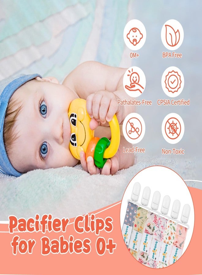 Babygoal Floral Pacifier Clips, 6 Pack Binky Paci Holder Clips and Leash for Boys and Girls Fits for Most Pacifier, Binkie Styles & Baby Teethers & Toys and Gift 6PS21 - Image 3