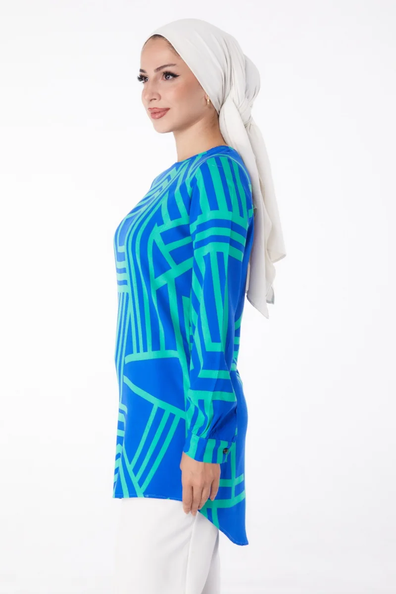Tofisa Plain Crew Neck Women's Green Patterned Tunic - 13278