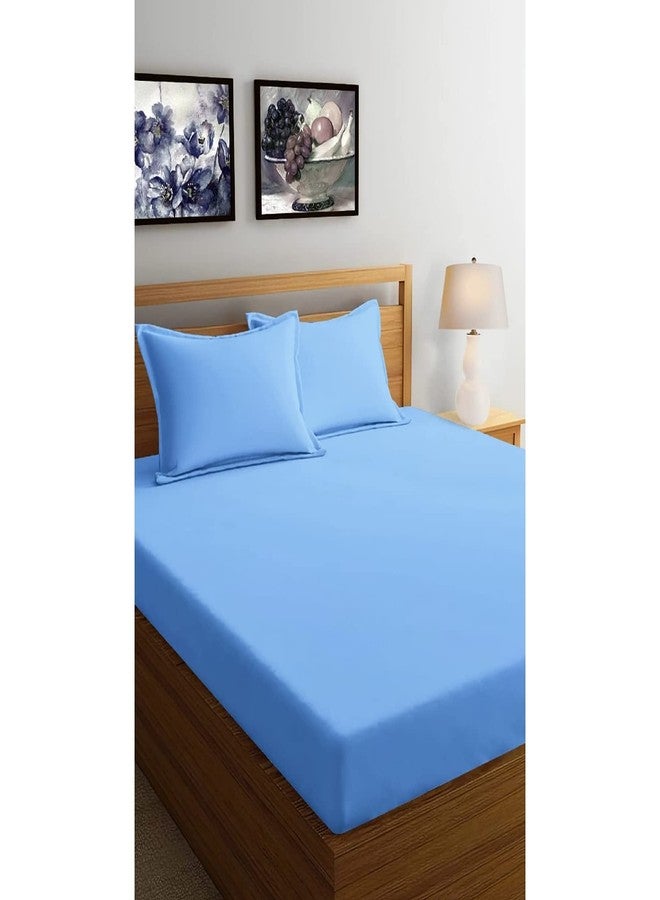 BELVOSTUM 144 TC Solid Microfiber Double Bedsheet with 2 Pillow Covers Size 90x100 (Sky Blue) - Image 1