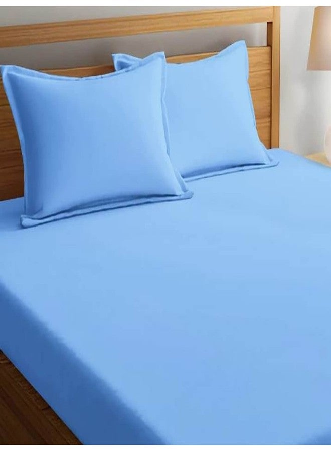 BELVOSTUM 144 TC Solid Microfiber Double Bedsheet with 2 Pillow Covers Size 90x100 (Sky Blue) - Image 2