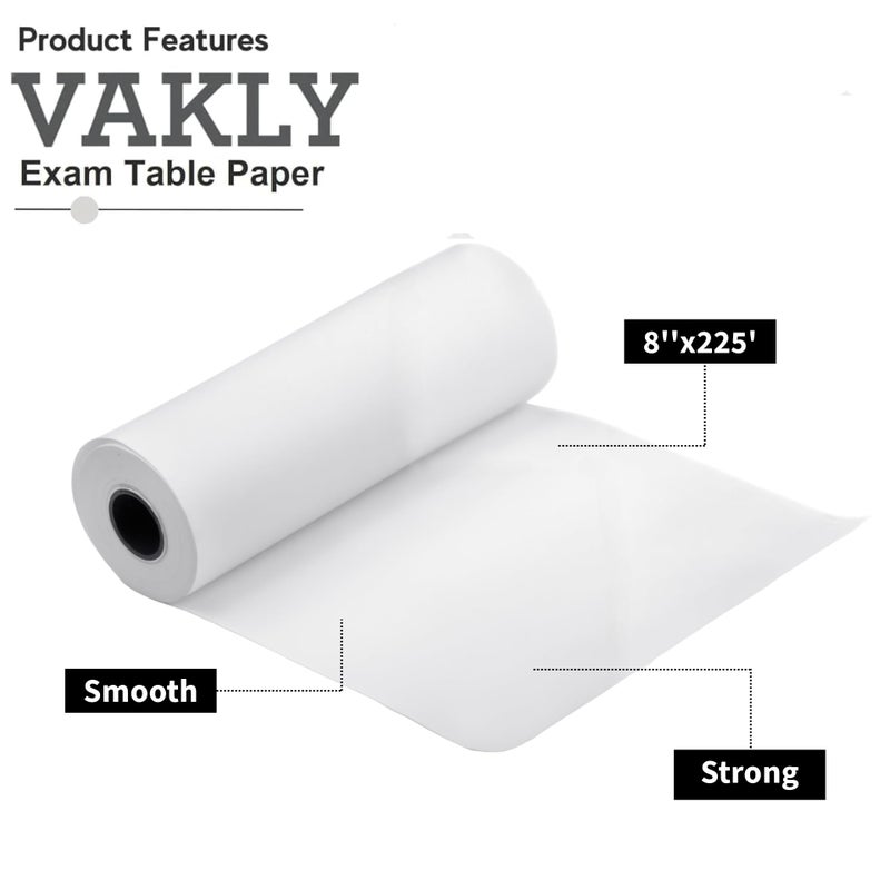 Vakly Headrest Exam Table Paper - 8''x225â€™ [2 Pack] Disposable White Smooth Medical Barrier Cover Roll â€“ 8 inch Paper Rolls for Spas, Daycares, Doctors, Chiropractors, Examination, Massage Tables - Image 2