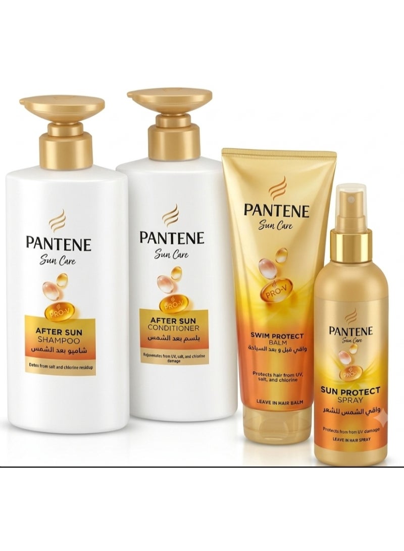 Pantene Sun Care Pro-V Hair Set (4 Pieces) – After Sun Shampoo 500ml, After Sun Conditioner 500ml, Swim Protect Balm & Sun Protect Spray - Image 1
