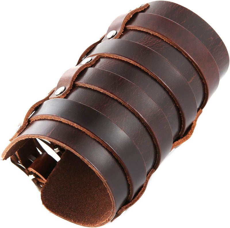 HZMAN Mens Leather Wide Triple Strap Cuff Wrap Gauntlet Wristband Buckle Fastening Arm Armor Cuff 4 Rows - Image 4