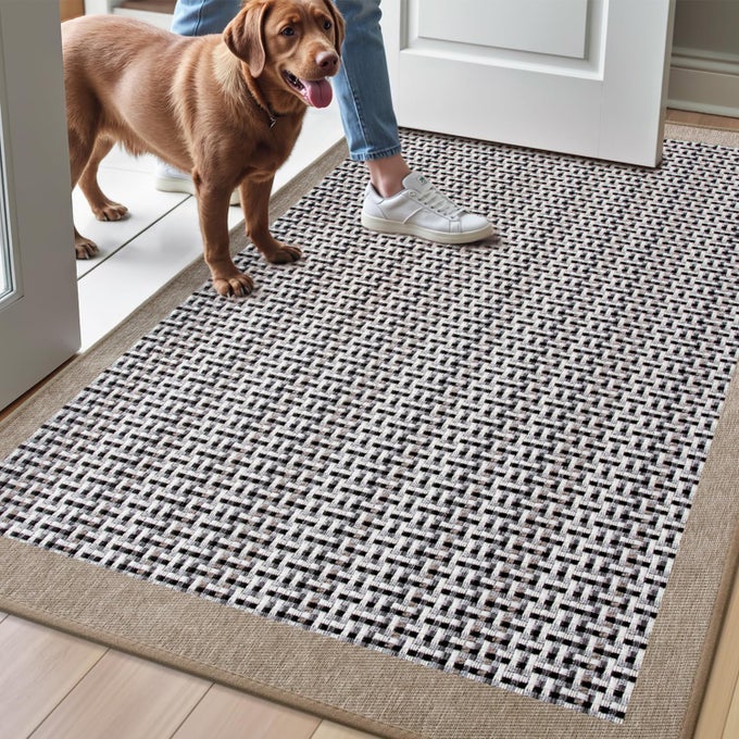 INSIDE DOOR MAT FOR ENTRY 32X47 ABSORBENT DIRT TRAPPER LOW PROFILE THIN NON SLIP MATS WITH RUBBER BACKING IDEAL FOR INDOOR HIGH TRAFFIC GARAGE ENTRANCE CLASSIC BEIGE