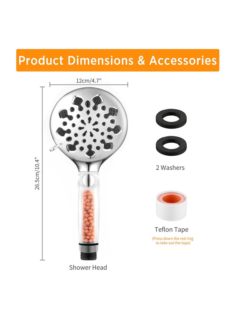 Excefore Shower Head High Pressure, Handheld Showerhead with 9 Adjustable Spray Modes, Universal Water Saving Shower Head Filter for Hard Water (Silver)  - Image 5