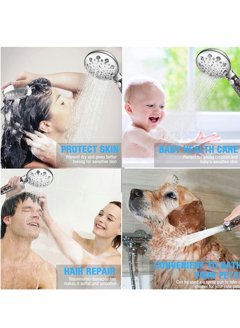 Excefore Shower Head High Pressure, Handheld Showerhead with 9 Adjustable Spray Modes, Universal Water Saving Shower Head Filter for Hard Water (Silver)  - Image 2