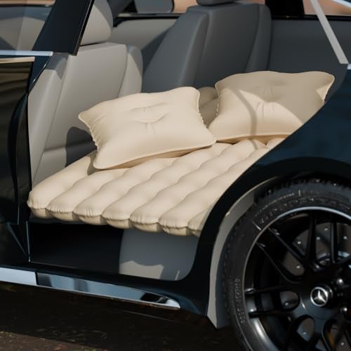 Lifelong Inflatable Mattress with Pump & 2 Air Pillows – Back Seat Travel Mattress, Portable & Compact for Camping, Road Trips, Adults & Kids (Beige) - Image 1