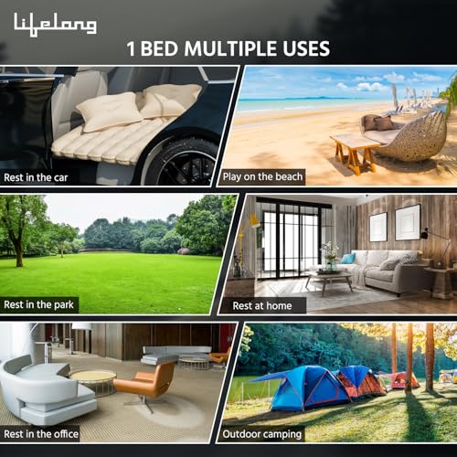 Lifelong Inflatable Mattress with Pump & 2 Air Pillows – Back Seat Travel Mattress, Portable & Compact for Camping, Road Trips, Adults & Kids (Beige) - Image 4