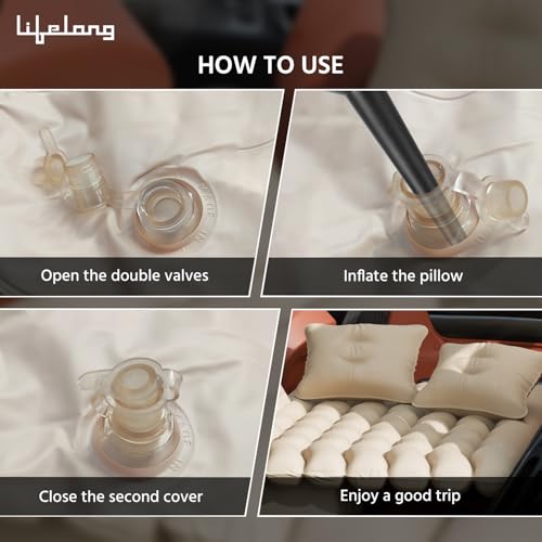 Lifelong Inflatable Mattress with Pump & 2 Air Pillows – Back Seat Travel Mattress, Portable & Compact for Camping, Road Trips, Adults & Kids (Beige) - Image 5
