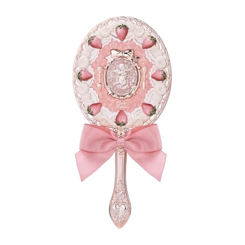 Flower Knows Strawberry Cupid Hand MirrorVintage Handheld MirrorFancy Pretty Princess Mirror with Long HandleGift for Girls WomenMilk Pink - Image 1