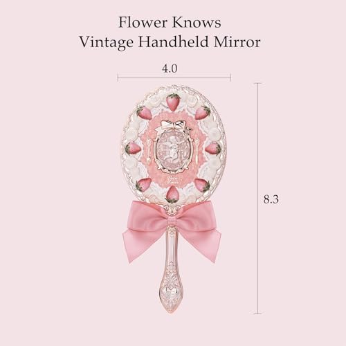 Flower Knows Strawberry Cupid Hand MirrorVintage Handheld MirrorFancy Pretty Princess Mirror with Long HandleGift for Girls WomenMilk Pink - Image 3
