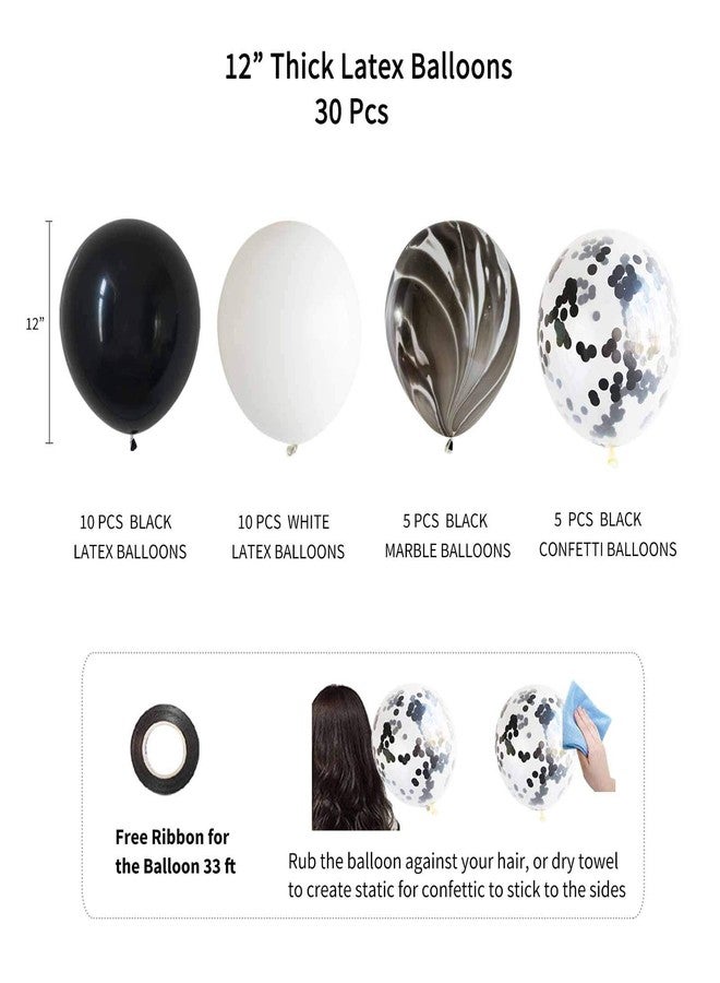 ANSOMO Black and White Happy Birthday Party Decorations, 30 Pcs Balloons Banner Foil Fringe Curtains, for Men Women - Image 4