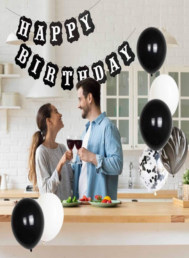 ANSOMO Black and White Happy Birthday Party Decorations, 30 Pcs Balloons Banner Foil Fringe Curtains, for Men Women - Image 5