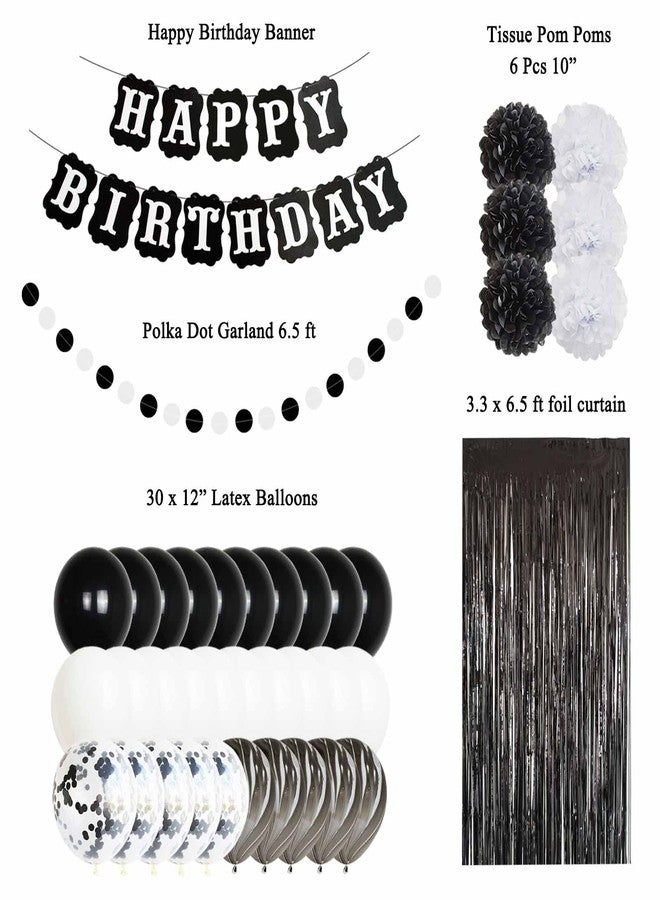ANSOMO Black and White Happy Birthday Party Decorations, 30 Pcs Balloons Banner Foil Fringe Curtains, for Men Women - Image 2