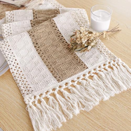 REDMART Macrame Table Runner for Dining Table (12x72 Inch) - Boho Farmhouse Cotton Runner for Center Table & Home Decor - Heat Resistant, Handwoven Rustic Design (Brown/Ivory) - Image 1