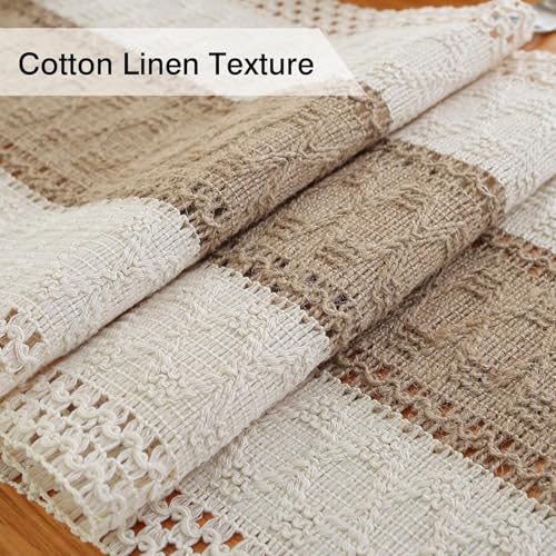 REDMART Macrame Table Runner for Dining Table (12x72 Inch) - Boho Farmhouse Cotton Runner for Center Table & Home Decor - Heat Resistant, Handwoven Rustic Design (Brown/Ivory) - Image 3