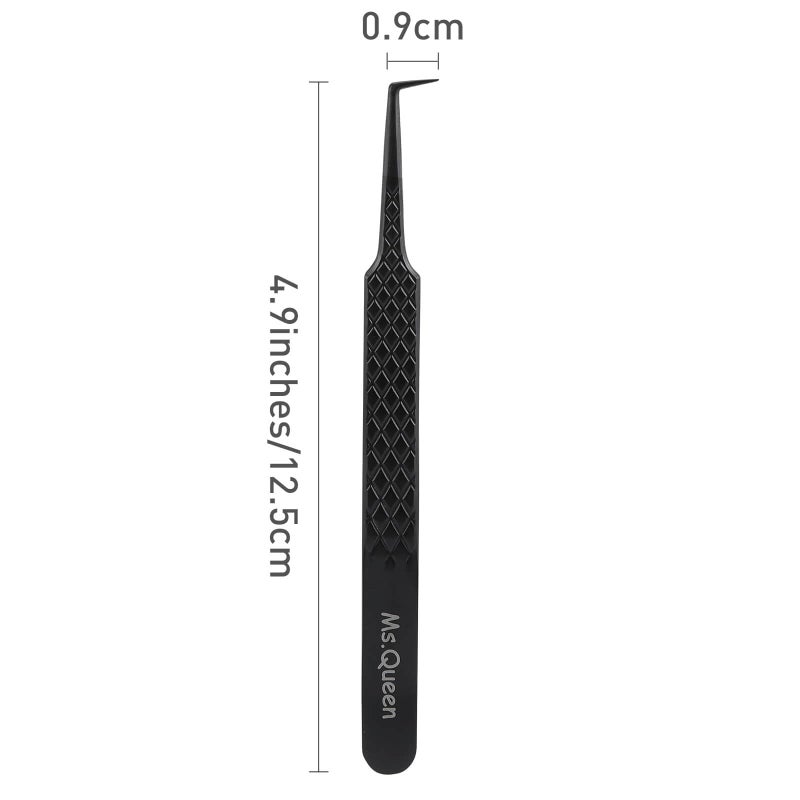 Ms.Queen Lash Tweezers for Eyelash Extensions, Diamond Grip 90 Degree Fiber Tip Volume Lash Extension Tweezers,Black - Image 5