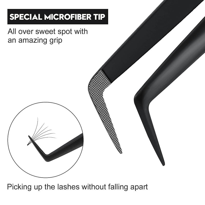 Ms.Queen Lash Tweezers for Eyelash Extensions, Diamond Grip 90 Degree Fiber Tip Volume Lash Extension Tweezers,Black - Image 2