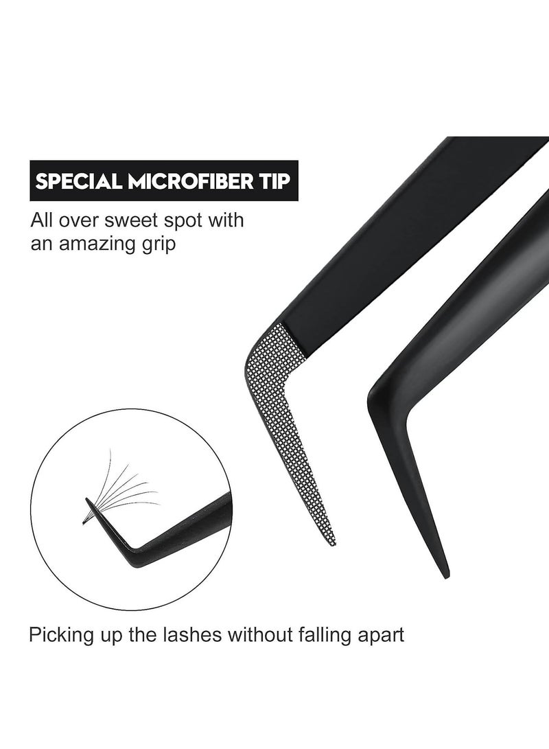 Ms.Queen Ms.Queen Lash Tweezers for Eyelash Extensions, Diamond Grip 90 Degree Fiber Tip Volume Lash Extension Tweezers,Black - Image 2