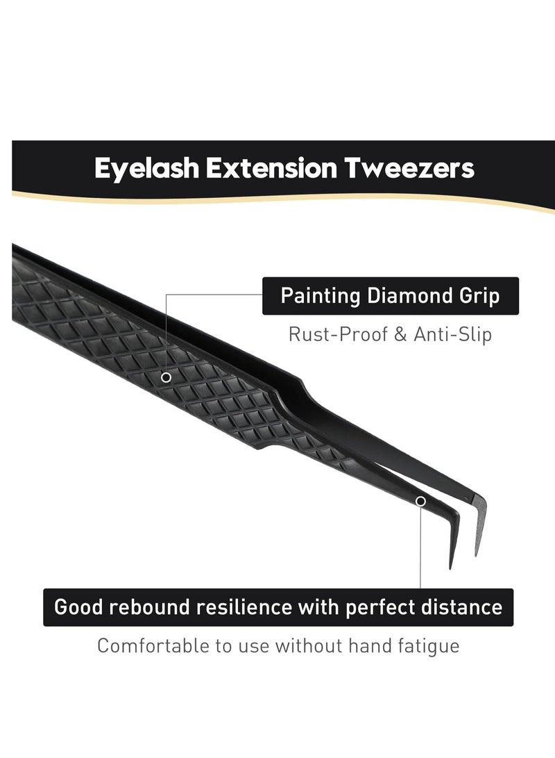 Ms.Queen Ms.Queen Lash Tweezers for Eyelash Extensions, Diamond Grip 90 Degree Fiber Tip Volume Lash Extension Tweezers,Black - Image 3