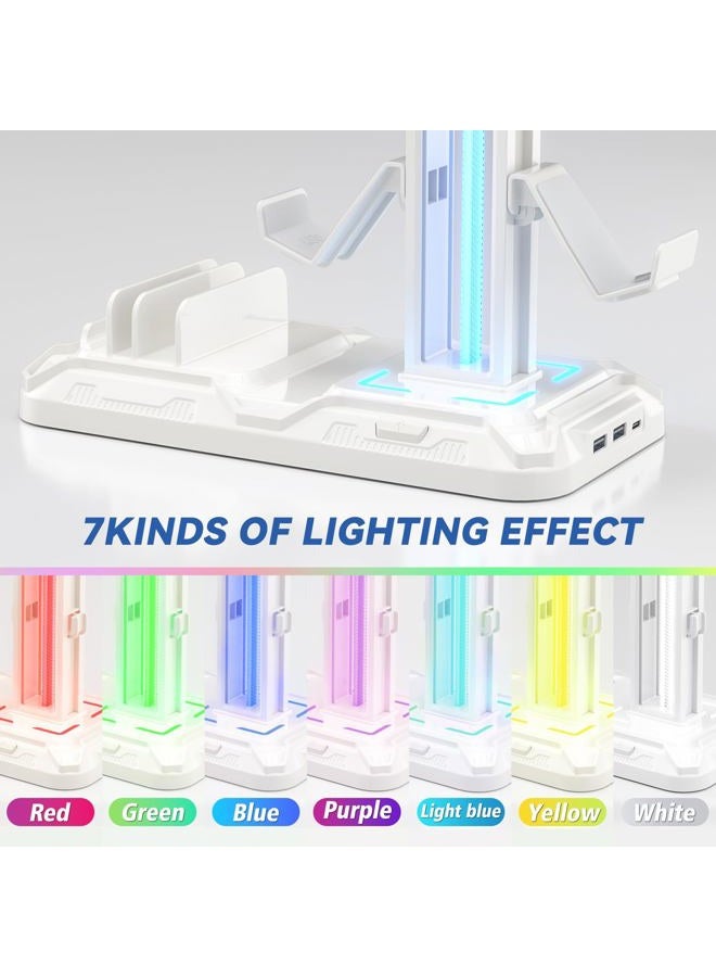KDD Headset Stand with Charging Station - Detachable Controller Holder with 9 Light Modes - Rotatable Headphone Hanger with USB A&C Charger Ports - Earphone Hook for PC Gaming Accessories Storage - Image 4