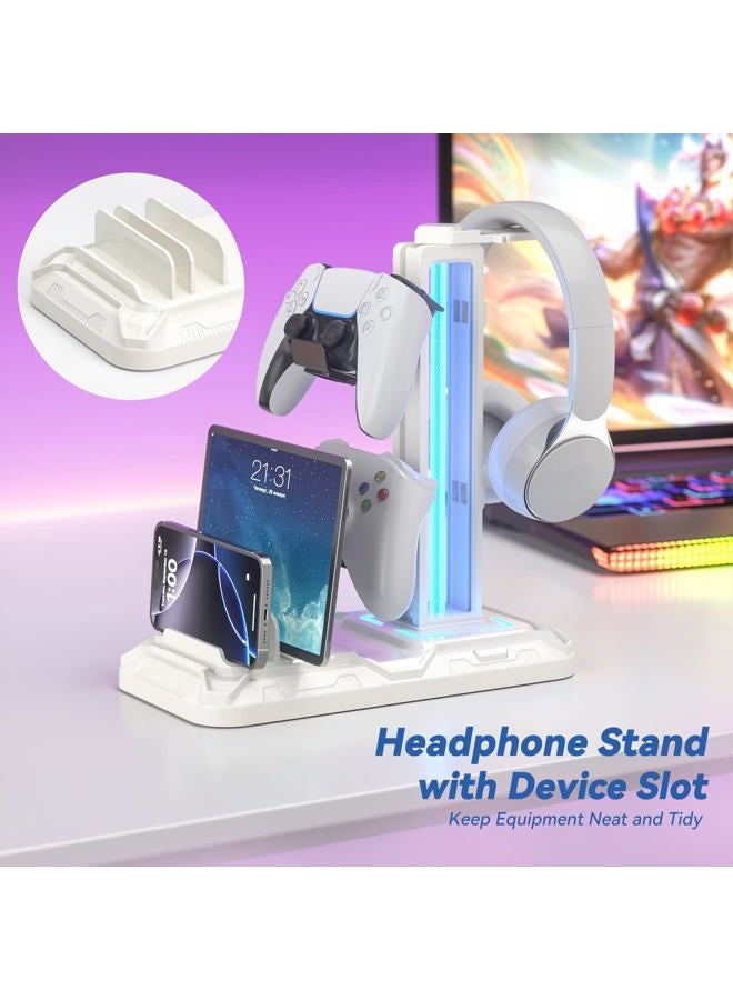 KDD Headset Stand with Charging Station - Detachable Controller Holder with 9 Light Modes - Rotatable Headphone Hanger with USB A&C Charger Ports - Earphone Hook for PC Gaming Accessories Storage - Image 2