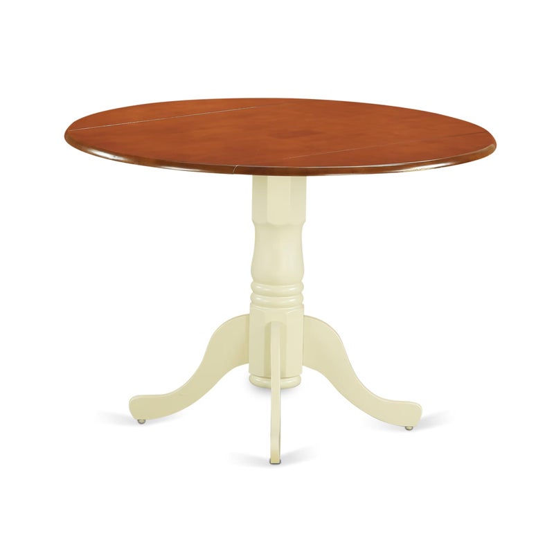 East West Furniture DLTBMKTP Dublin Modern Kitchen Table a Round Dining Table Top with Dropleaf Pedestal Base 42x42 Inch Buttermilk Cherry