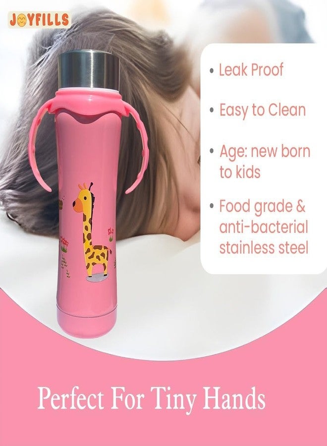 JOYFILLS 3 in 1 Baby Stainless Steel Multi-Functional Thermal Insulation Feeding Bottle| Sipper, Nipple & Straw| Water, Milk, Juices Feeder| Anti-Slip with Anti-Colic Nipple and Handles for Kids/Toddlers/Infants 240 Ml (Printed Pink) - Image 5