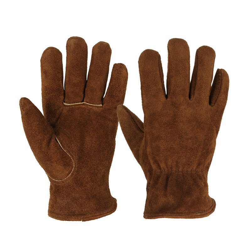 Winter cowhide and velvet cold-proof gloves labor protection wear-resistant electric welding cold storage handling low-temperature resistant thickened warm gloves dark curry 