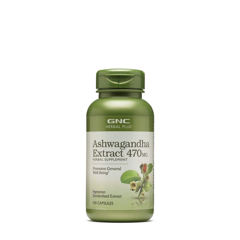 GNC GNC Herbal Plus Ashwagandha Extract 470mg Supplement Vegetarian Provides General WellBeing 100 Servings 