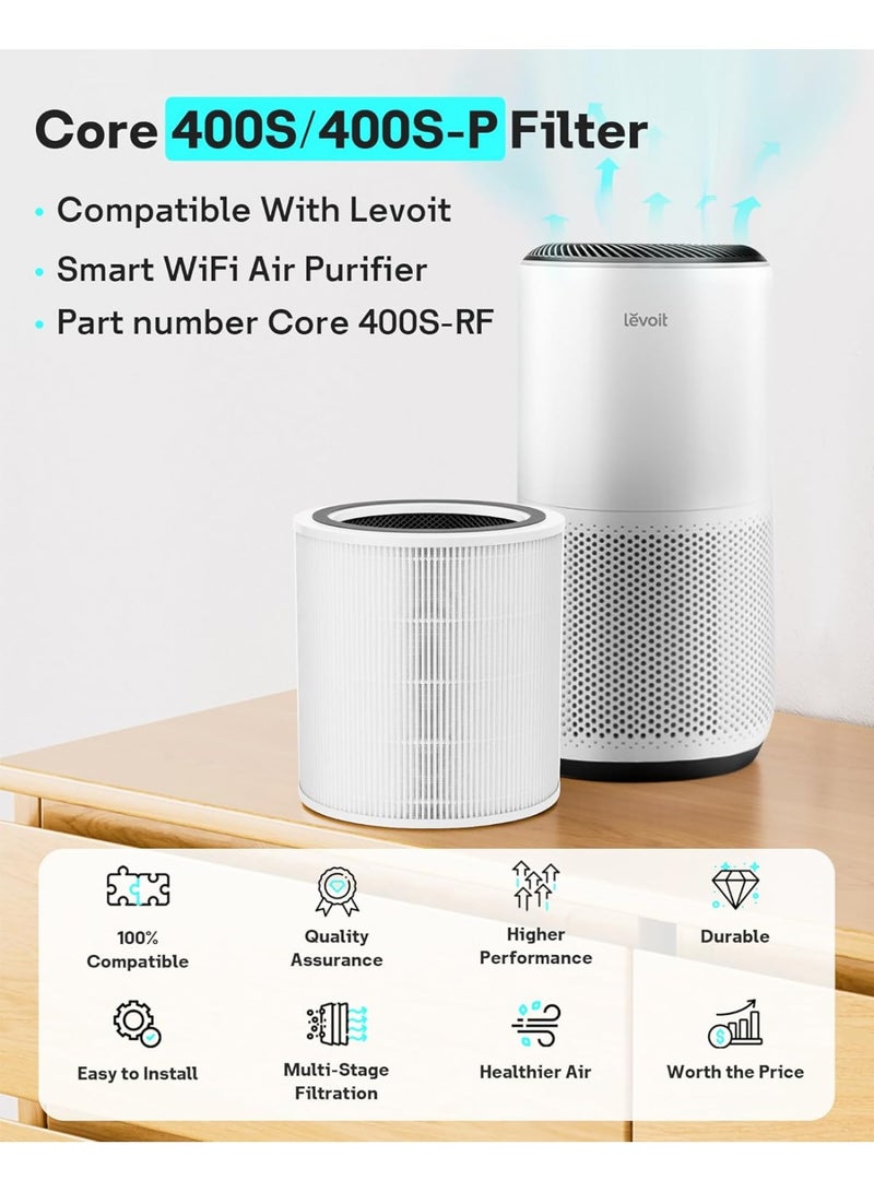 Leemone Core 400S Replacement Filter Compatible with Levoit Core 400S/400S-P Smart WiFi Air Purifi-er, HEPA Filter, Upgraded 3-in-1 Filtration - Image 2