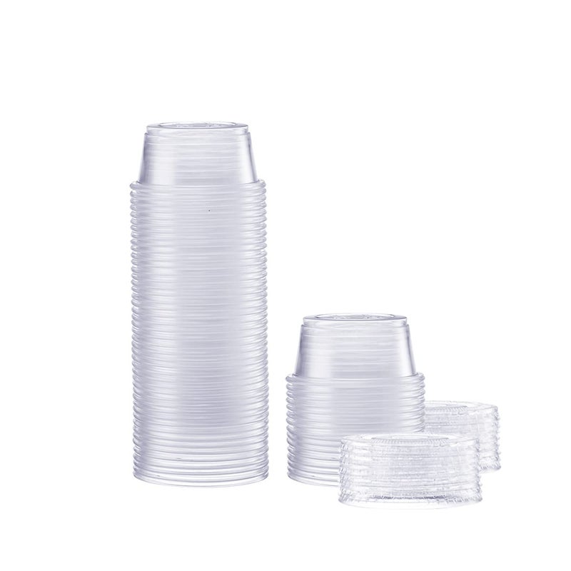 GUSTO 2 oz Jello Shot Cups with Lids 50 Count Clear Plastic Portion Containers Condiment Cups for Sauces Dressings Samples Durable Stackable LeakResistant Formerly Comfy Package