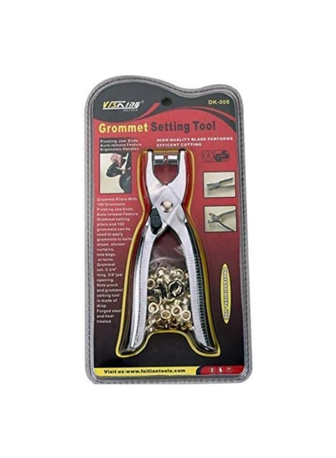 Metal Ring Fastener Pliers with 100 Pieces of Gold Rings, for Leather, Clothing, Shoes, and Belts 