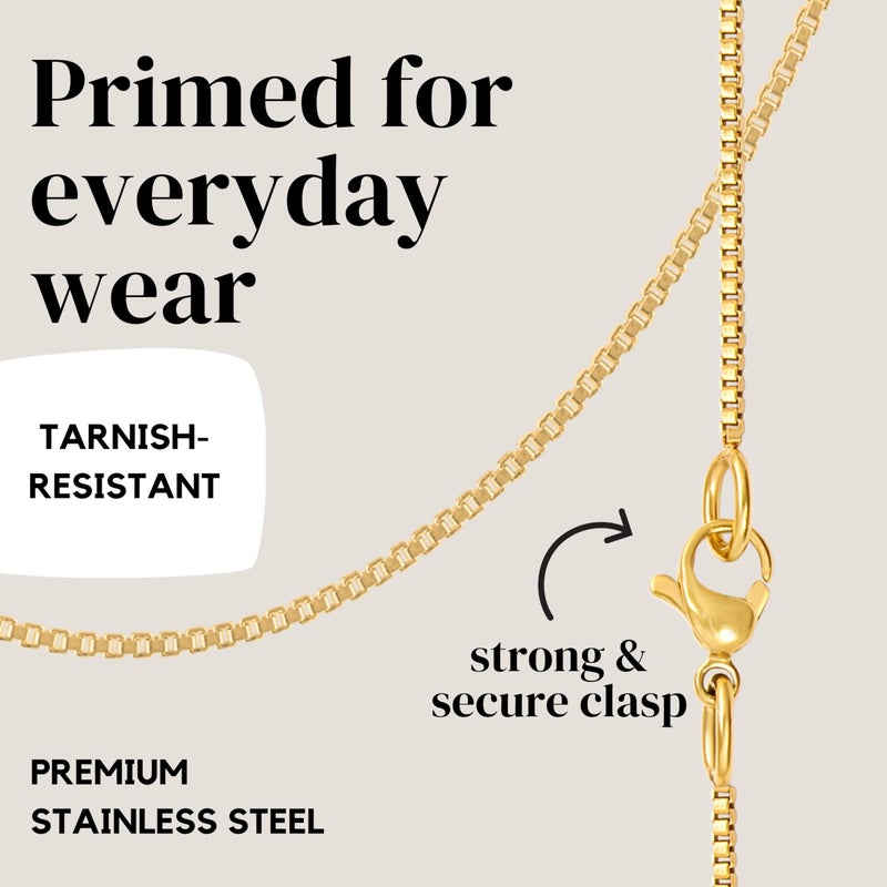 KISPER 24k Gold Box Chain Necklace â€“ Thin, Dainty, Gold Plated Stainless Steel Jewelry for Women with Lobster Clasp, 36" - Image 4