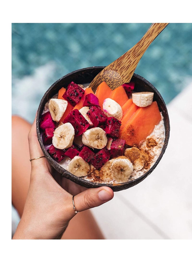 Coconut Bowl and Spoon 100% Natural Hand Made, Polished with Oil, Durable, Lightweight Easy Clean Long Lasting, vegan Friendly for Breakfast, Serving, Decoration Set of 4 - Image 2
