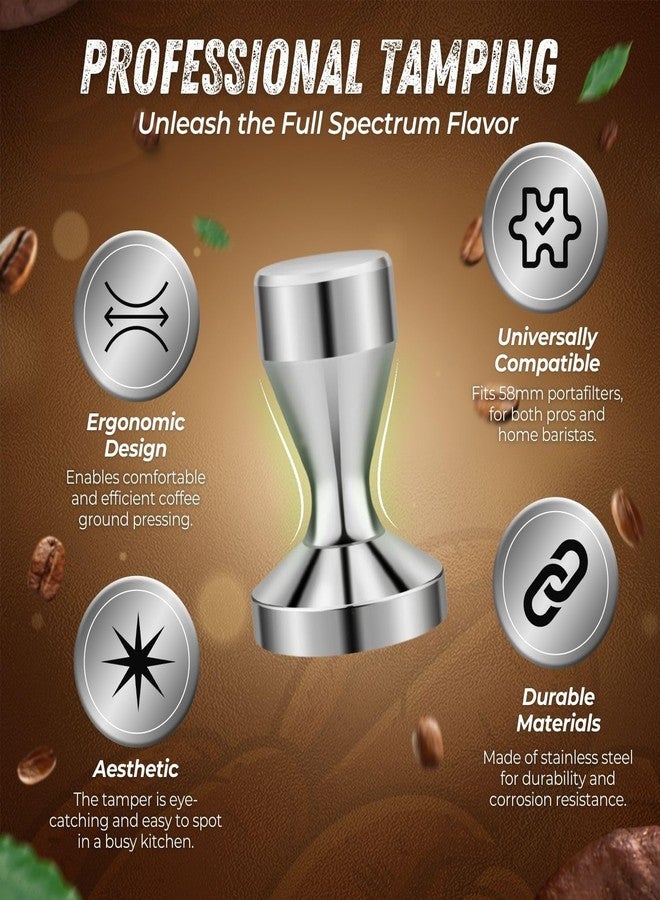 Flexzion Espresso Tamper 51mm Diameter Stainless Steel Coffee Tamper Flat Base Grip Handle Professional Barista Espresso Hand Press Kitchen Accessories, Silver - Image 5