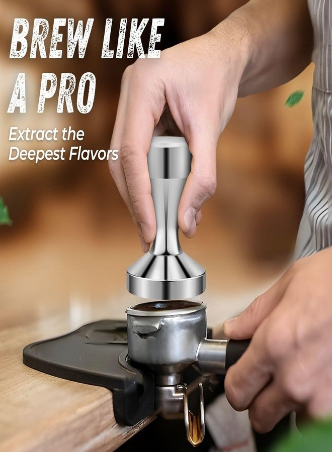 Flexzion Espresso Tamper 51mm Diameter Stainless Steel Coffee Tamper Flat Base Grip Handle Professional Barista Espresso Hand Press Kitchen Accessories, Silver - Image 3