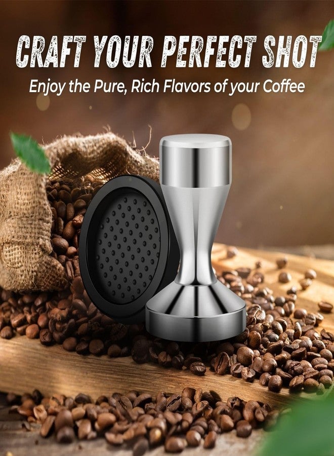 Flexzion Espresso Tamper 51mm Diameter Stainless Steel Coffee Tamper Flat Base Grip Handle Professional Barista Espresso Hand Press Kitchen Accessories, Silver - Image 2