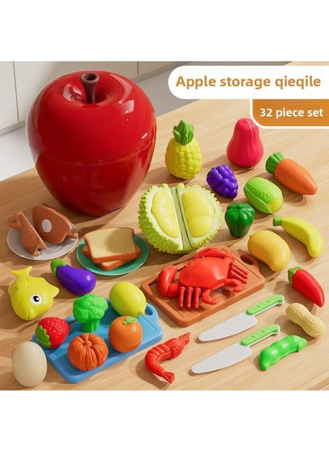 Toys For Infants And Young Children, Vegetables And Fruits, Peeling, Children's Play, Children's Educational Toys, Boys And Girls Wholesale-Color:[32-piece Set] Seafood + Fruits And Vegetables + Durian + Storage For Apples - Mail Order Box Packaging
