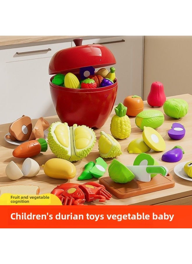 null - Toys For Infants And Young Children, Vegetables And Fruits, Peeling, Children's Play, Children's Educational Toys, Boys And Girls Wholesale-Color:[32-piece Set] Seafood + Fruits And Vegetables + Durian + Storage For Apples - Mail Order Box Packaging - Image 1