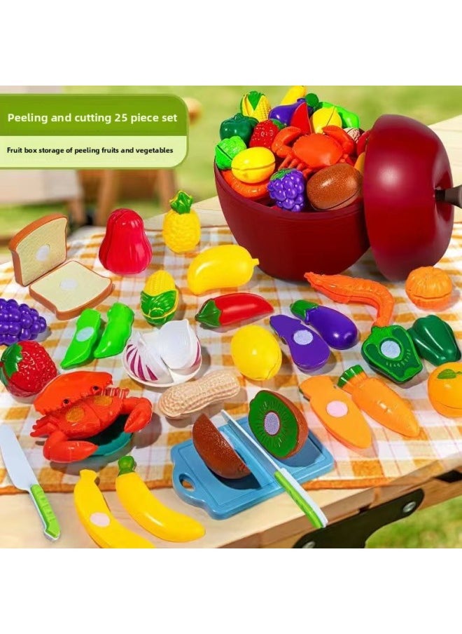 null - Toys For Infants And Young Children, Vegetables And Fruits, Peeling, Children's Play, Children's Educational Toys, Boys And Girls Wholesale-Color:[32-piece Set] Seafood + Fruits And Vegetables + Durian + Storage For Apples - Mail Order Box Packaging - Image 1