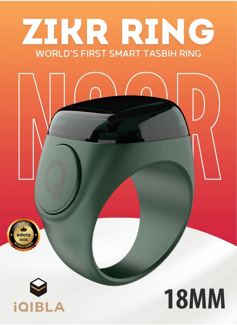iQIBLA Zikr Ring Noor | 18MM Prayer Ring, Tasbih Counter & Islamic Reminder | Waterproof Wearable Technology | Green  - Image 1