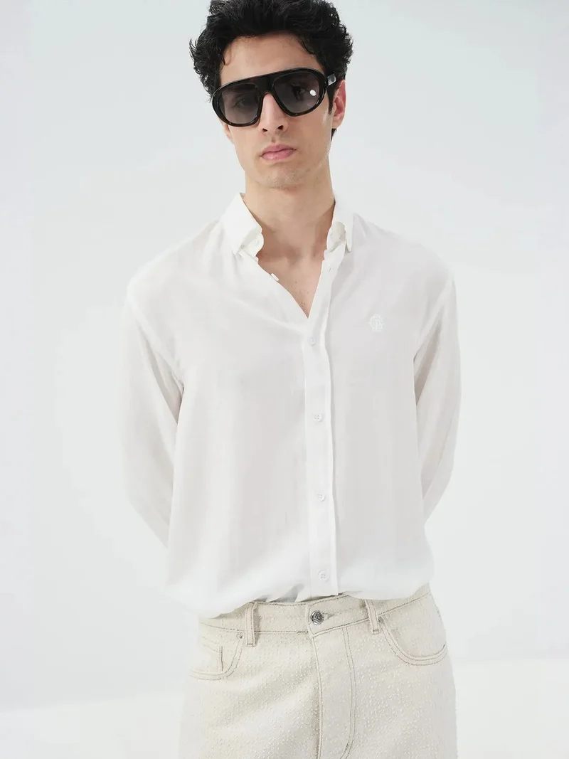 Giesto White GIESTO Solid Button-Up Tencel Shirt for Men | Best Price UAE