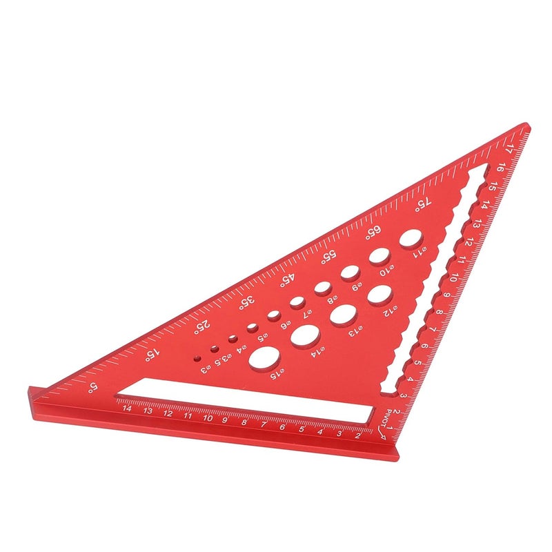 7 Inch Ruler, Aluminum Alloy Rafter Square Protractor - 90 Degree Angle, Etched Scales, Woodworking Layout Tool for Carpentry & Framing (Red) - Image 1