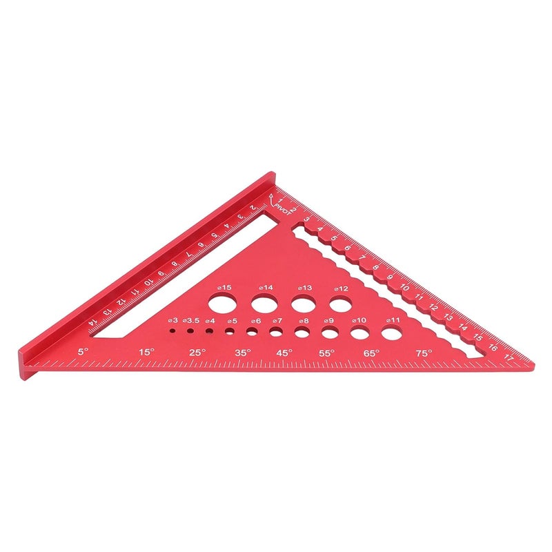 7 Inch Ruler, Aluminum Alloy Rafter Square Protractor - 90 Degree Angle, Etched Scales, Woodworking Layout Tool for Carpentry & Framing (Red) - Image 2