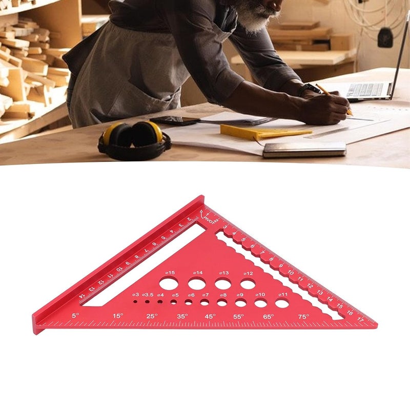 7 Inch Ruler, Aluminum Alloy Rafter Square Protractor - 90 Degree Angle, Etched Scales, Woodworking Layout Tool for Carpentry & Framing (Red) - Image 5