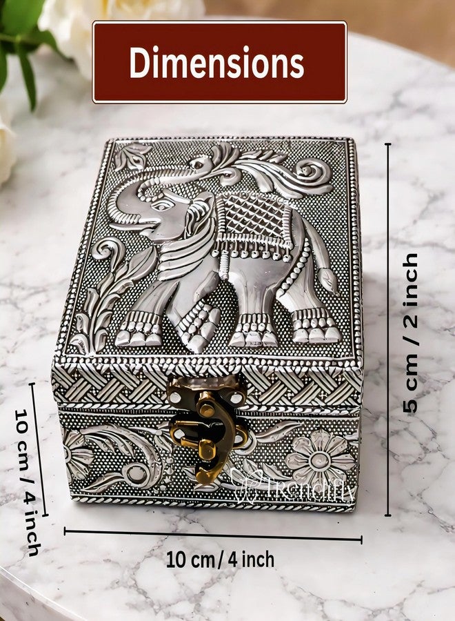 Trendifly Elephant Embossed Wooden Oxidised Jewellery Storage Box for Women | Wood Jewel Earrings Ring Chain Multipurpose Jewelry Organiser Box | Wedding Housewarming Pooja Return Gift Items - Image 5