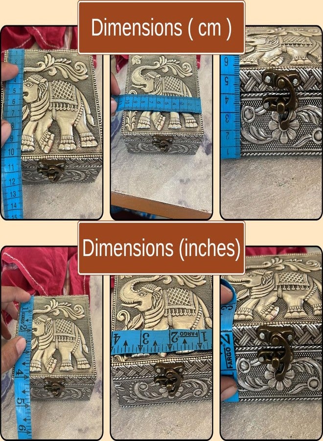 Trendifly Elephant Embossed Wooden Oxidised Jewellery Storage Box for Women | Wood Jewel Earrings Ring Chain Multipurpose Jewelry Organiser Box | Wedding Housewarming Pooja Return Gift Items - Image 4